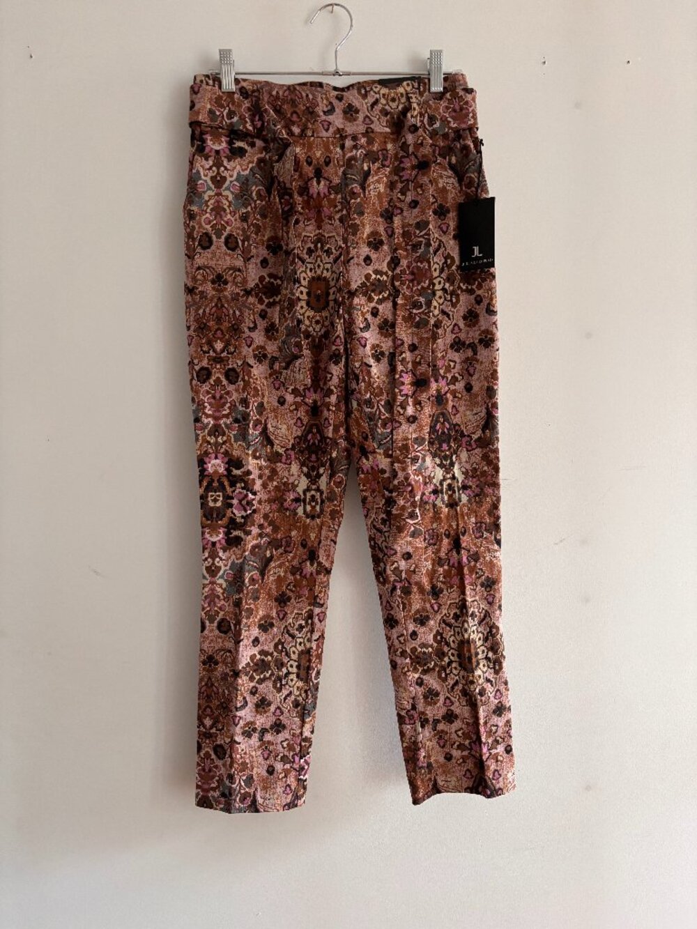 Rug Print Pants Jules & Leopold NWT Tie Waist S Chocolate Brown Rose Boho Career